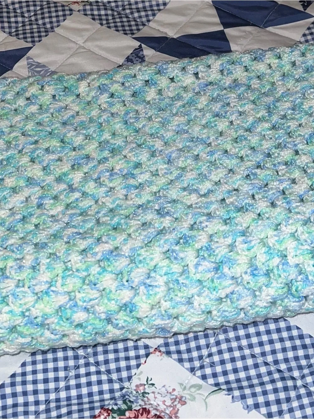 Handmade Blue & Green Crochet Throw Blanket